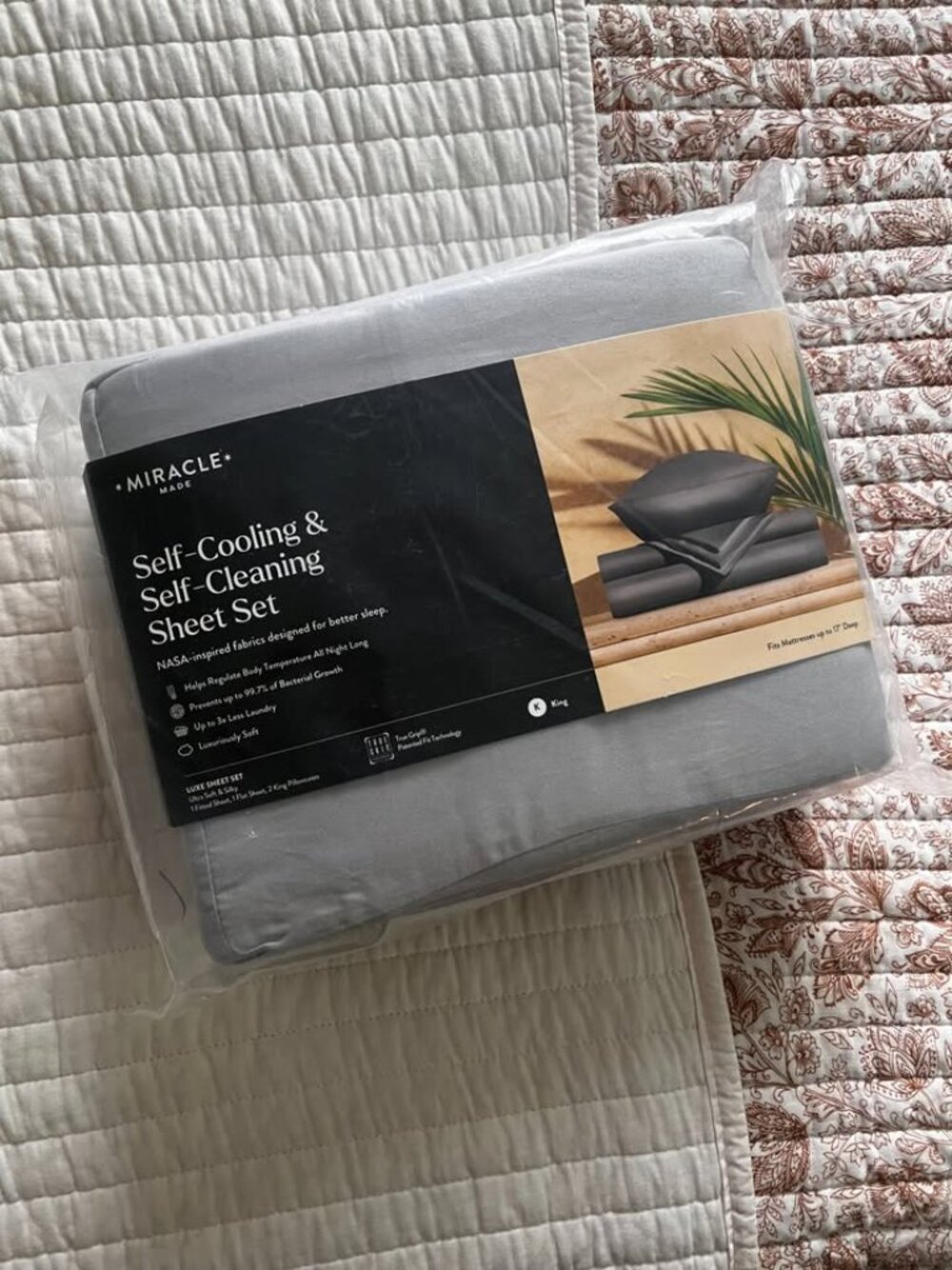 Miracle Made King Self-Cooling & Self-Cleaning Sheet Set – Gray – Brand New